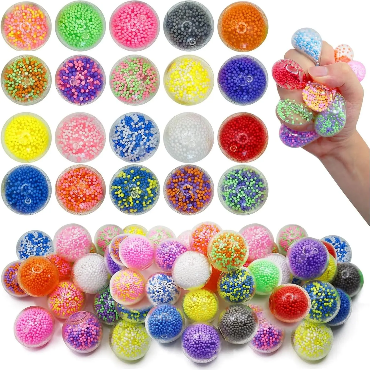 30 Pack Round Squishy Balls - Bulk Stress Relief Toys, Foam Filled Squeeze Balls for Anxiety, Sticky Balls for Ceiling, Fidgets for Classroom and Office