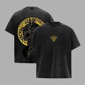 Men's Oversized Yu-Gi-Oh! Dark Magician Classic Short-Sleeve Tee - Washed, Breathable, Double-Sided Millennium Puzzle Print, Aesthetic Street Style, Cargo-Inspired Badge, Casual Top for Anime Fans