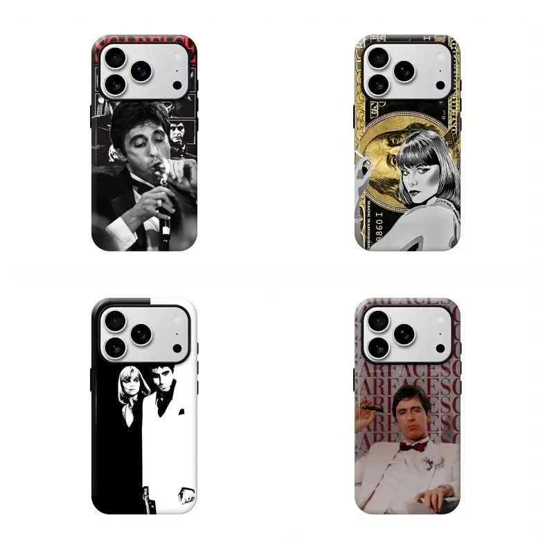 Retro Scarface Movie Character 4 Styles Phone Case, Old School Gangster Aesthetic Phone Protective Cover,for iPhone 17/16/15/14/13/12/11 ProMax Plus for Samsung phones,an excellent gift for friend or fans.