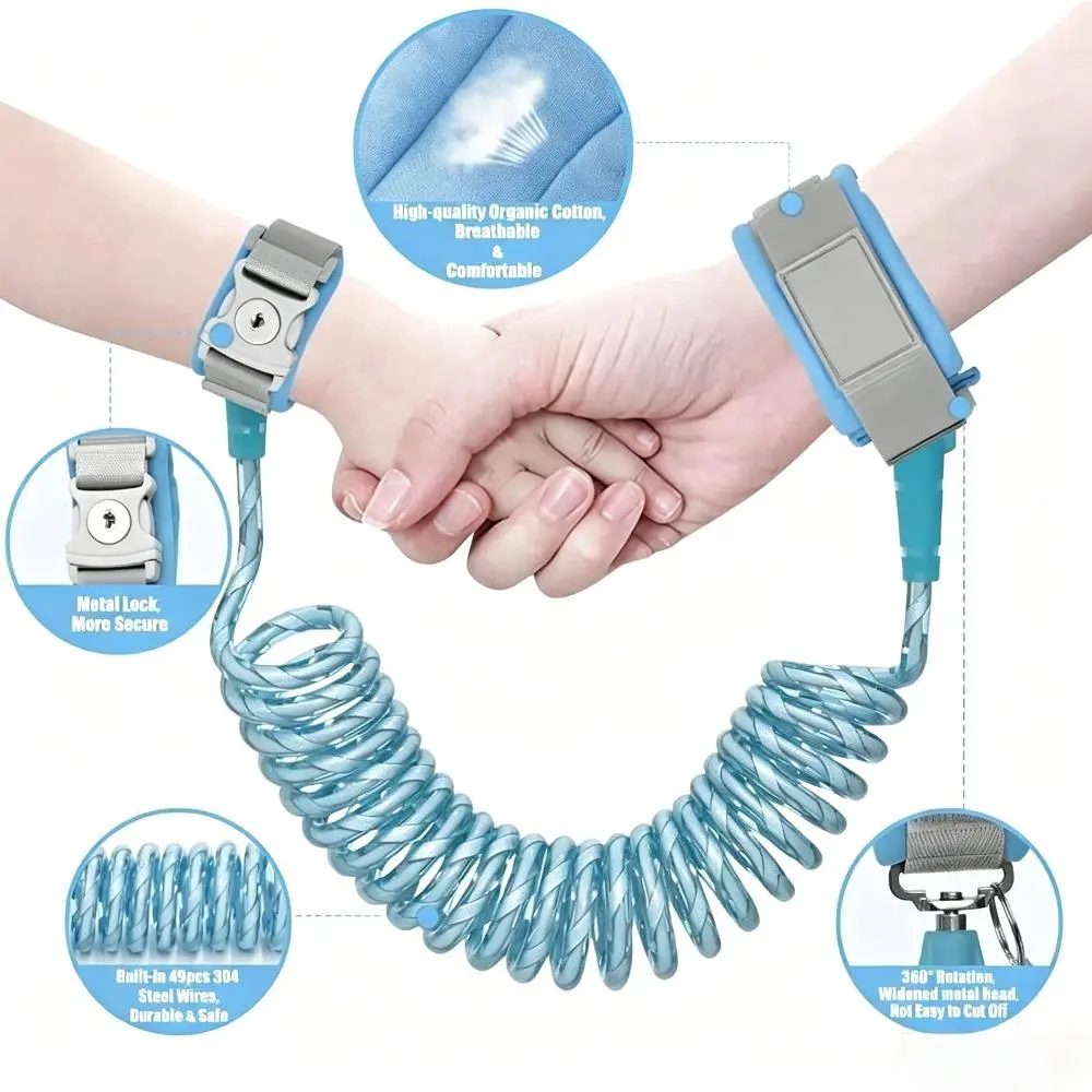 2M Lockable Anti Lost Wrist Strap, 360° Rotating Tangle-Free Coiled Safety Wrist Link
