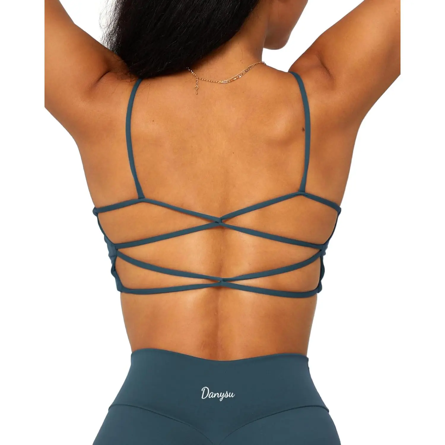 Strappy Sports Bra for Women, Backless Ruched Crossover Workout Top with Removable Pads for Yoga & Going Out