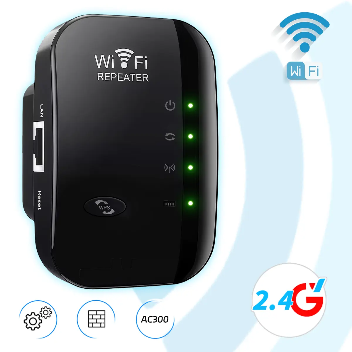 2.4G WiFi Signal Extender Repeater, Long Distance WiFi Signal Booster, Covers 5000 Square Inches,Wireless WiFi Signal Extender for Home, 300Mbps, Wireless WiFi Signal Extender
