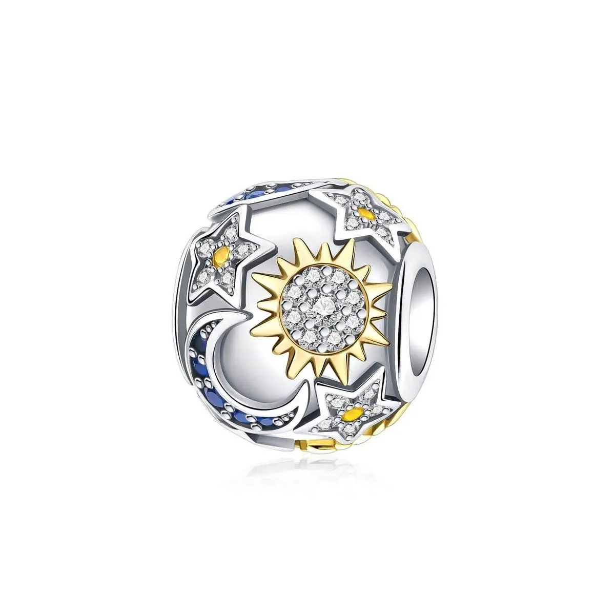 Silver-Plated Star, Moon & Sun Beaded Pendant Charm, Suitable For Women Jewelry DIY Bracelet