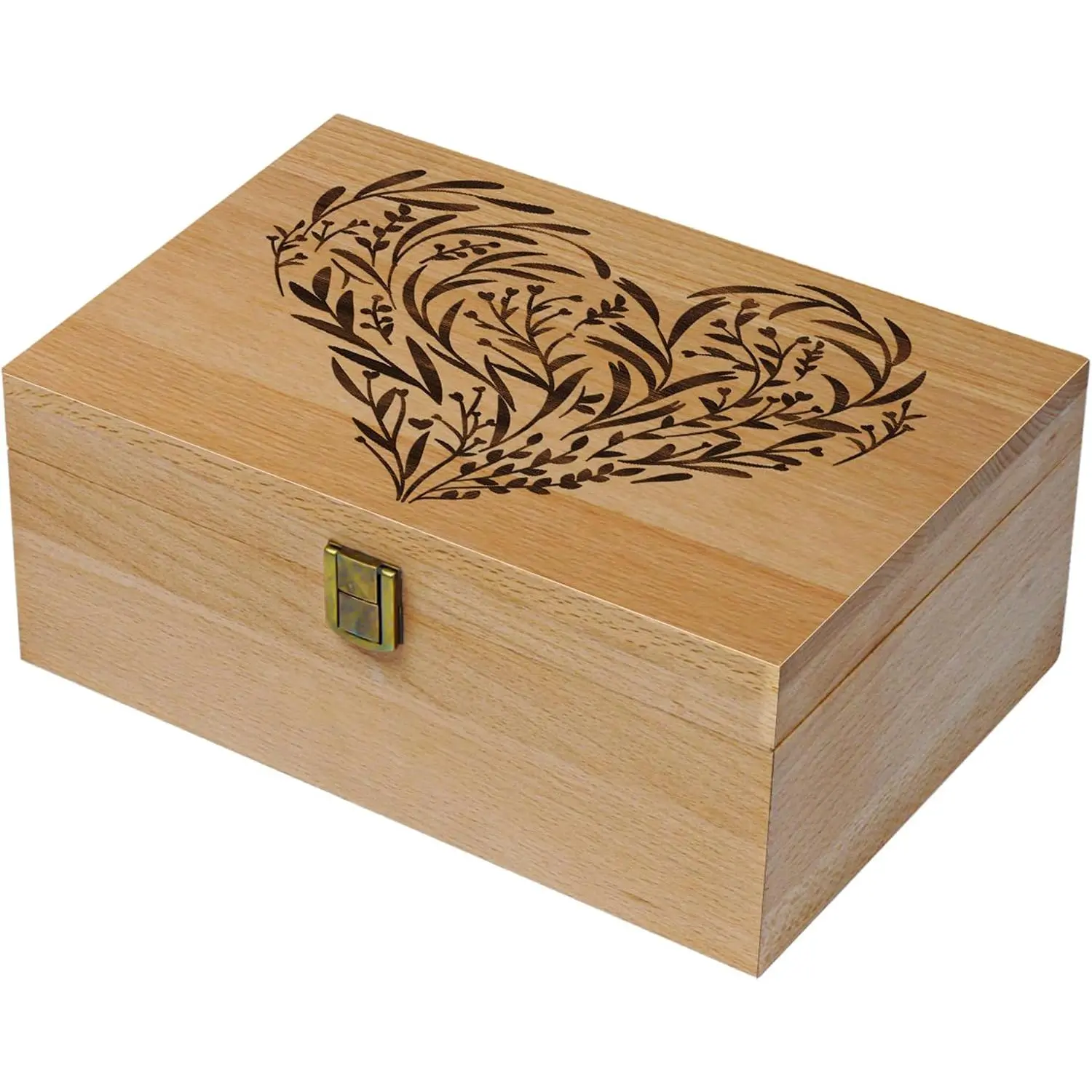 Wooden Memory  Box, Large  Boxes with  | Floral Heart Engraved Memory Box Keepsakes  for Anniversary, Wedding, Birthday, Valentines Day, for Office or