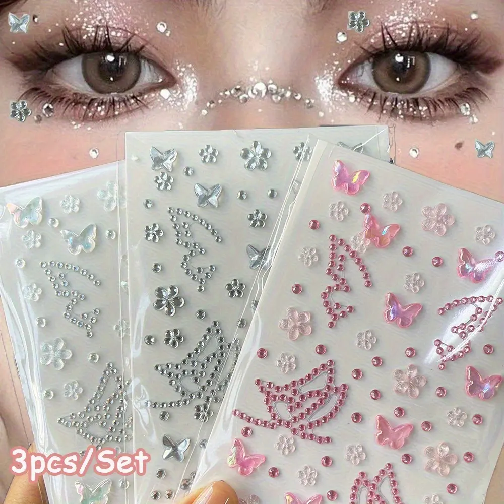 Holographic Resin Butterfly Face Jewels - Self-Adhesive Rhinestone Crystal Glitter Fake Tattoos, DIY Temporary Fashion Accessory for Halloween Cosplay, Concerts, Glitter Face Tattoos, Temporary Fake Tattoo campingessentials