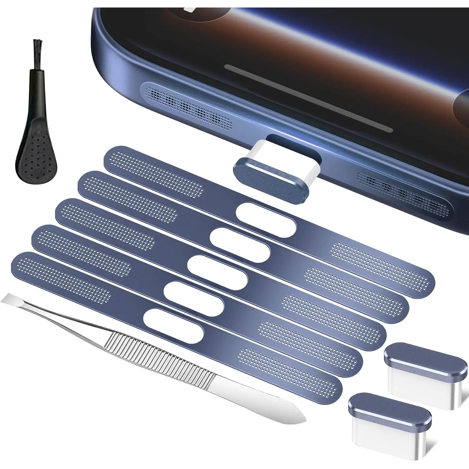 Speaker Protector Compatible with  17 Pro Max, Metal Mesh Dust Cover with USB C Dust Plug, Cleaning Tools, Deep Blue