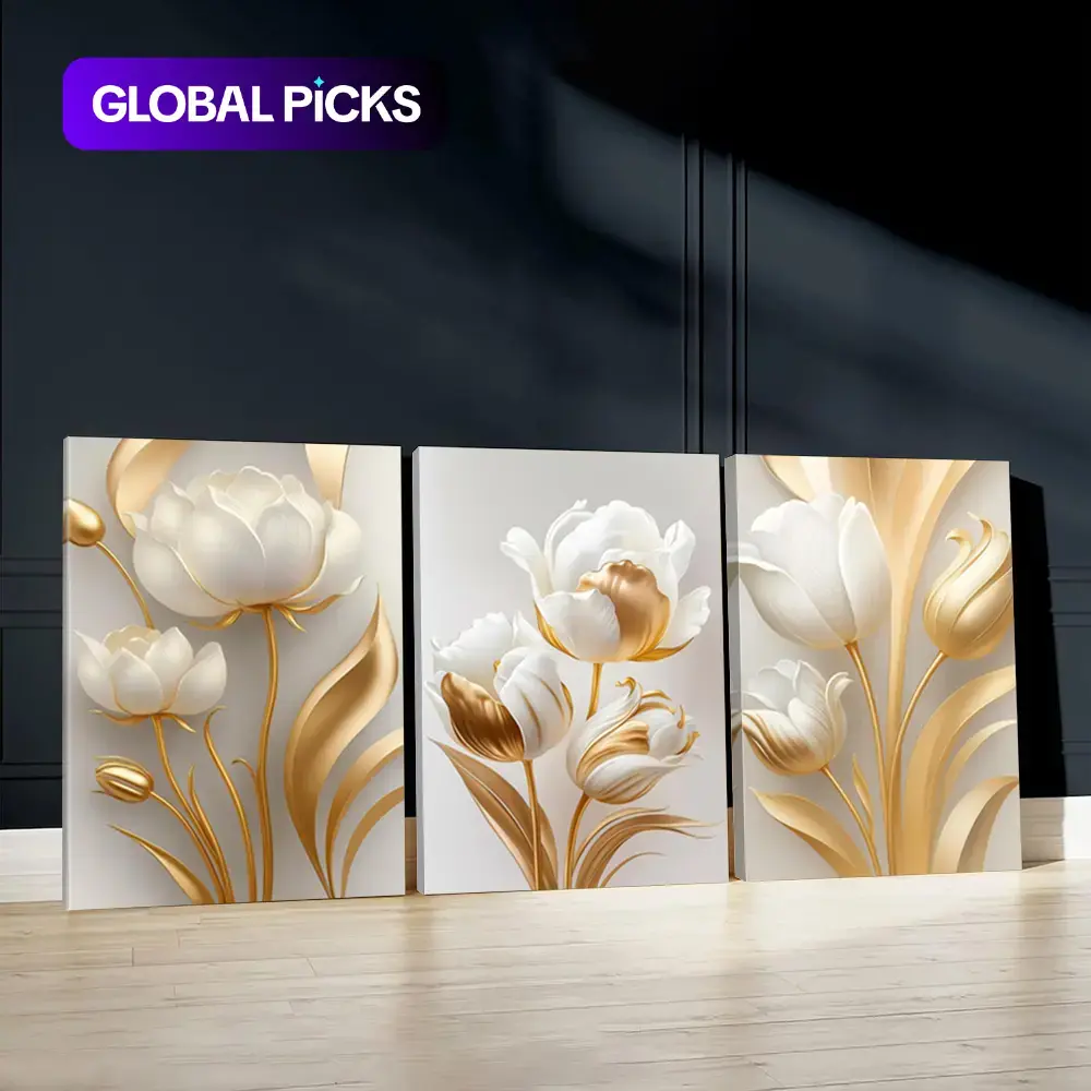 3 Counts Spring Theme Art Prints Wooden Wall Art, Canvas Posters with Frame, Abstract Flower Design Aesthetic Wall Decor, Modern Wall Paintings, Home Decor for Living Room and Bedroom, Housewarming Gift, Decoration Items, Decorative Artwork #GLOBAL PICKS