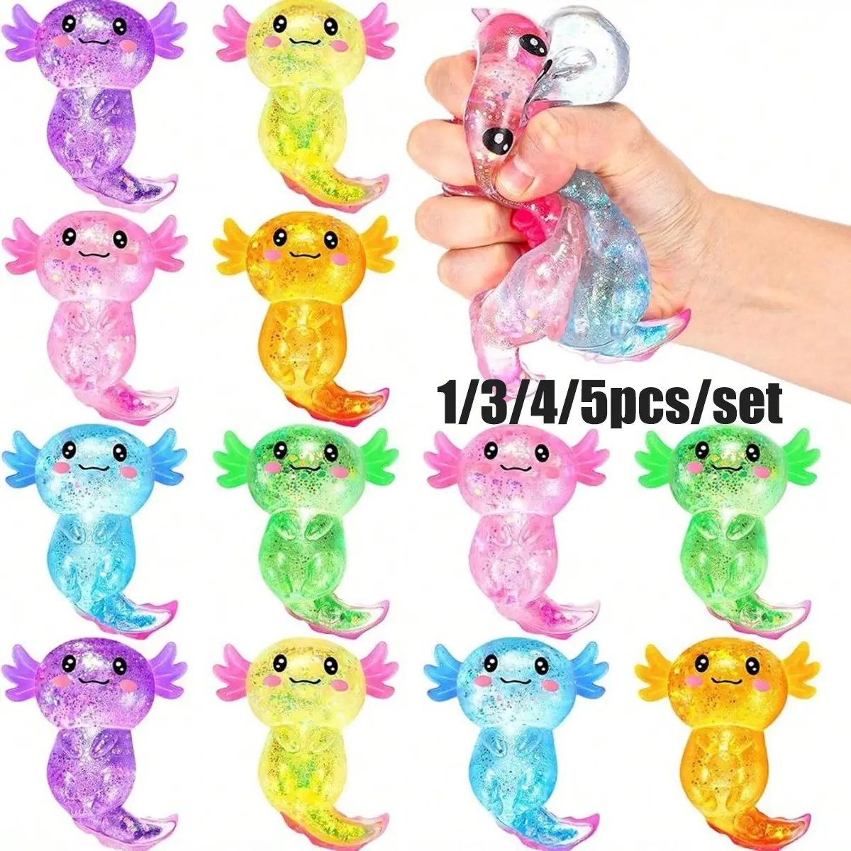 1/3/4/5PCS Glitter&Sugar Crystal Salamander,Axolotl,Fidget Animals,Stress Relief Toy,Slow Rise Fidget,Soft And Slow Back,Perfect For All Ages Austism,Ideal Holiday Gifts,Christmas Stocking Fillers,Party Bag Fillers,Blue For Boys,Kids Games,Kids Toys
