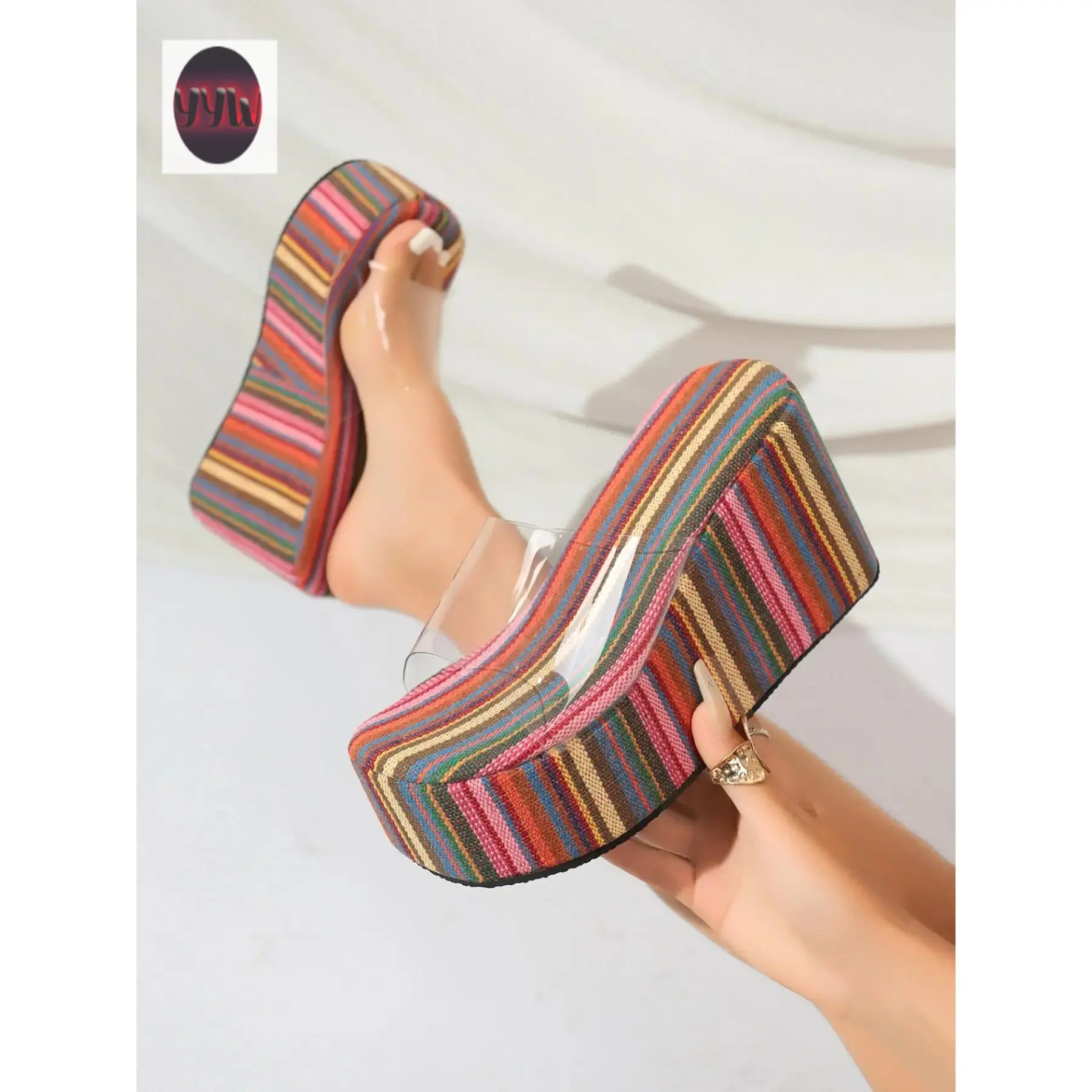 Women's YYW1 Trendy Colorful PU Leather Wedge Sandals - Thick-Sole Platform Flip Flops, Comfortable Outdoor Casual Shoes, Flip Flop