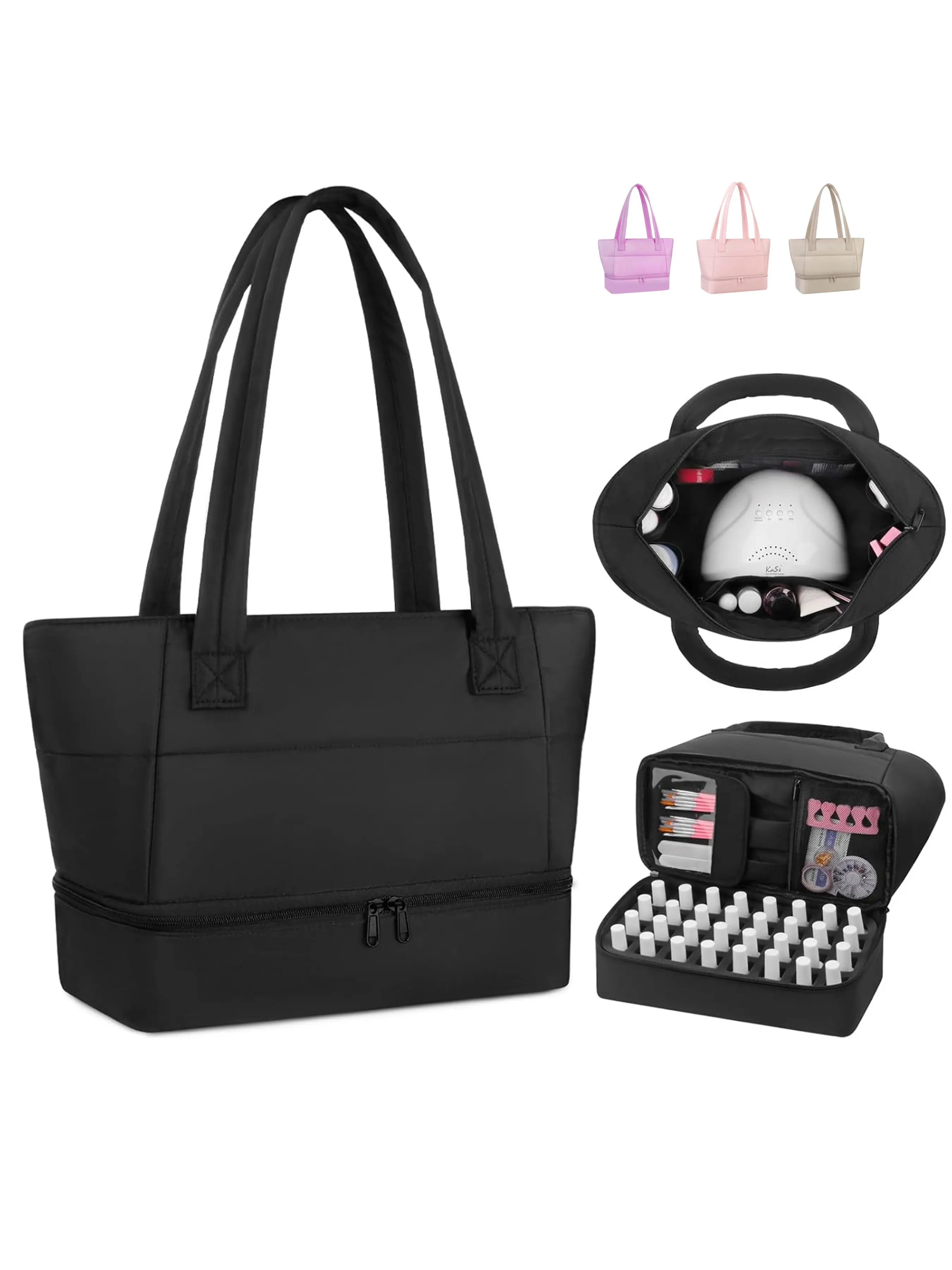 Nail Polish Organizer Holds 32 Bottles Nail Polish & Nail Lamp, Nail Organizers and Storage for Nail Stuff, Double Layer Nail Bag Organizer Case with Portable Handle for Travel, Cosmetics Bag