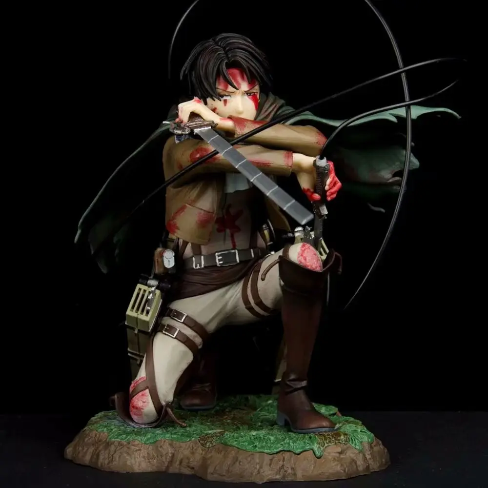Attack on Titan Levi Handmade Themed Figure 14cm, Kneeling Pose, Grass Base, Anime Desktop Decoration Gift, Collectible Model, Collectible Figurines