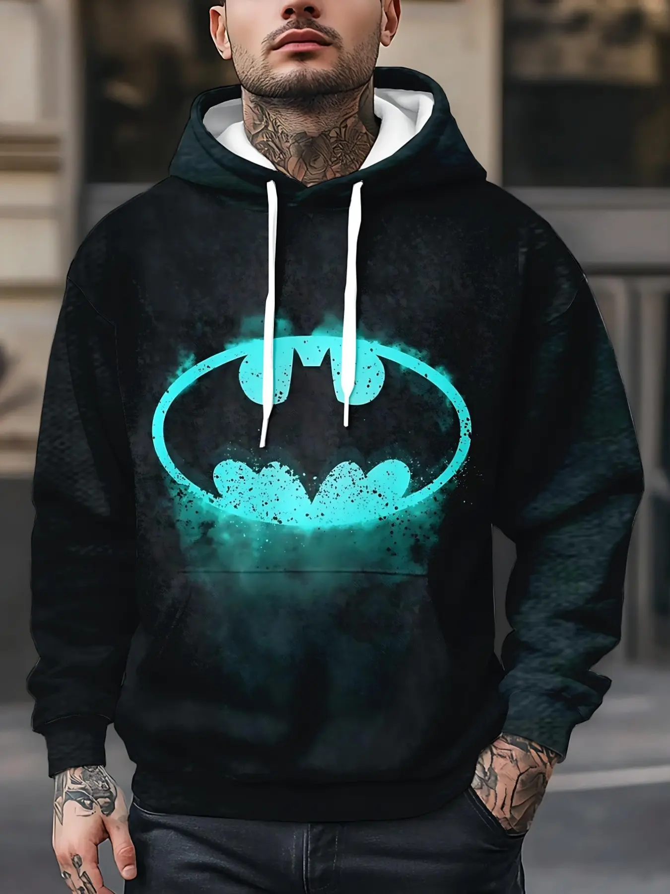 Men's Innovative Hoodie, 3D Batman Print, Casual Sports and Comfortable Daily Wear, Fall & Winter Fitted All over Print Hoodie