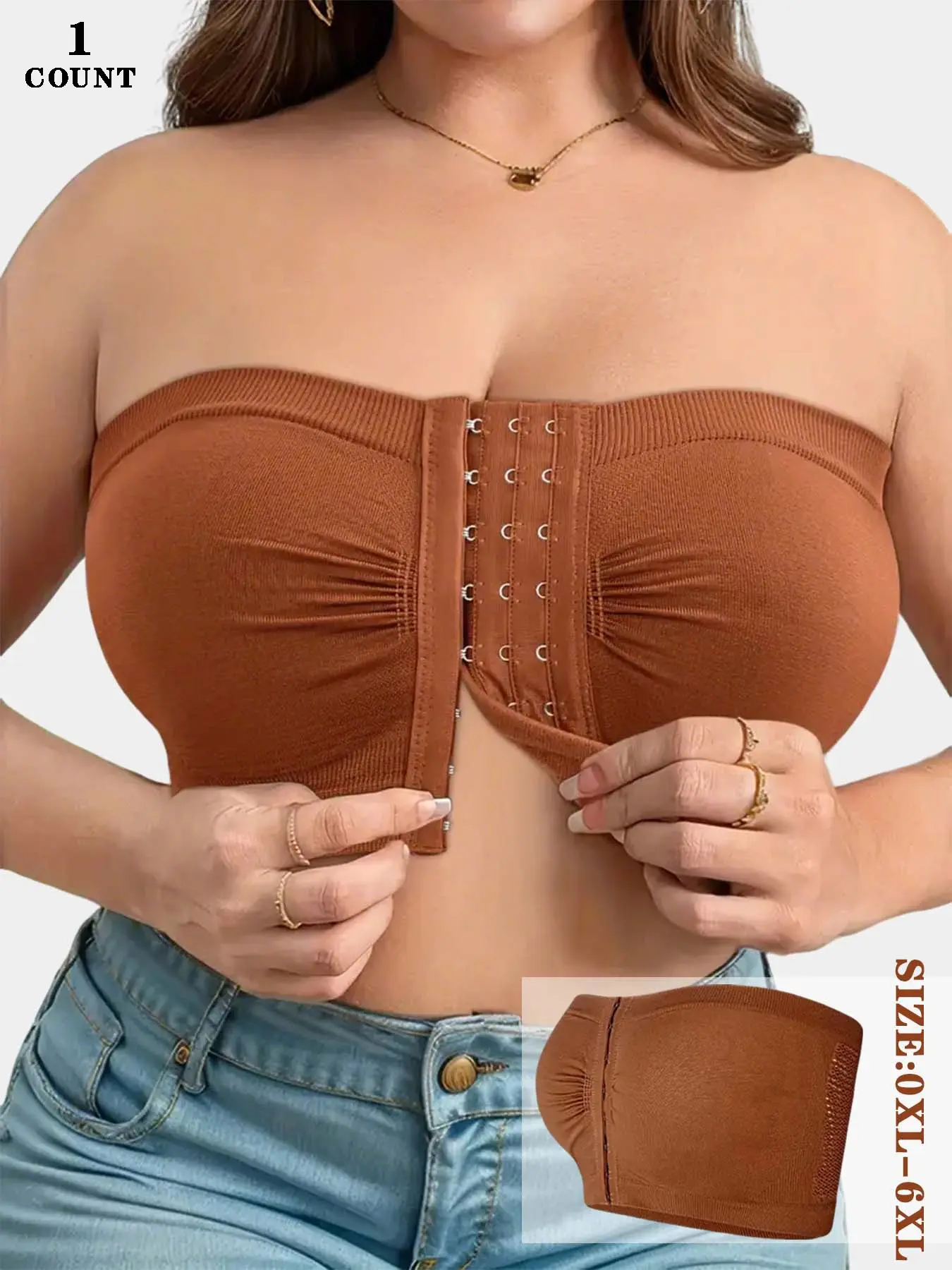 1/2/3/5pcs Plus Size Basic Chic Front-Closure Strapless Bra for Women, Non-Slip Seamless Invisible Design Lingerie Top, Nonslip Bra, High Elasticity & Comfortable Fit Bra