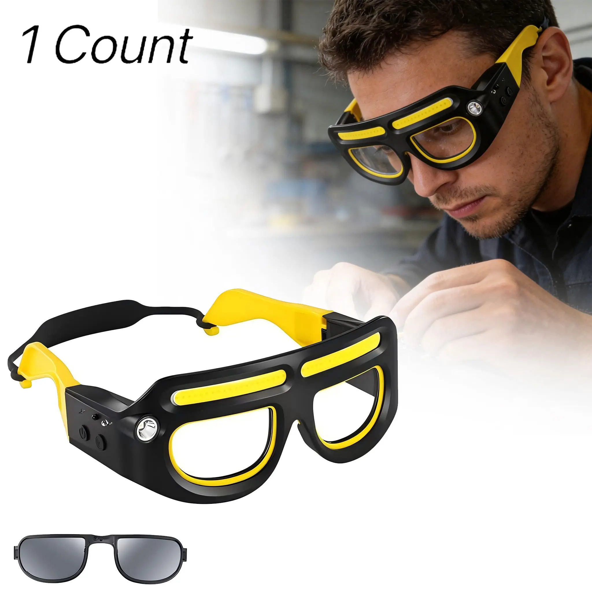 Wild Bright Rechargeable LED Safety Goggles, Safety Glasses, Dual COB Lighting, Detachable Color-Changing Lenses, 5 Light Modes, Durable, Ideal for Camping & Emergency Use