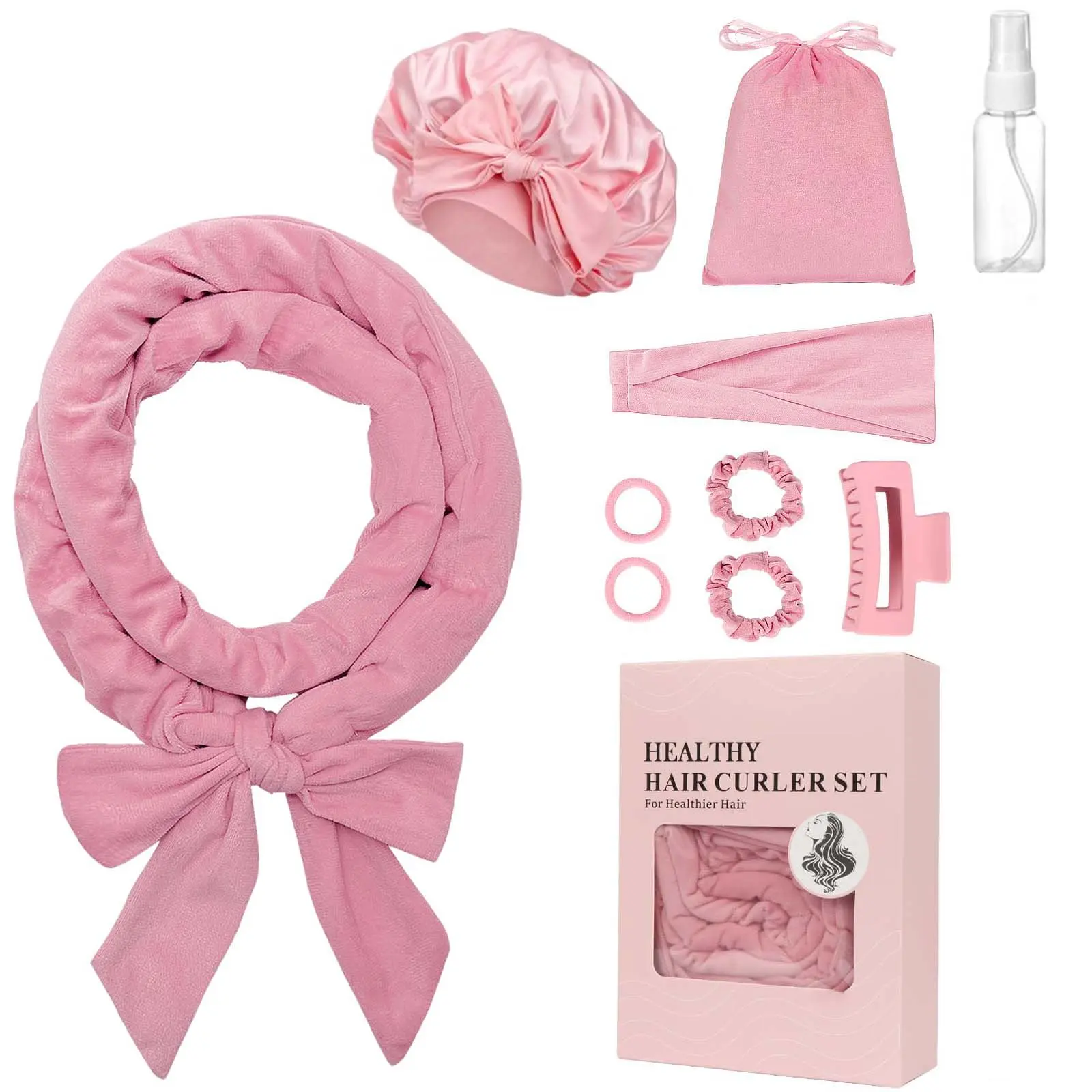 Heatless Curls Overnight Long Hair No Heat Hair Curlers to Sleep In | 70" Pink Soft Velvet No Heat Overnight Curlers Curling Headband Hair Accessories for Women Girls