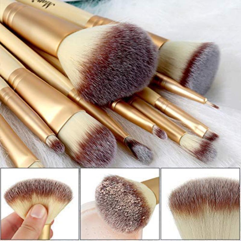 Makeup Brushes 10Piece Golden Makeup Brush Set with Foundation Powder Mineral Eye Face Make Up Brushes Holder