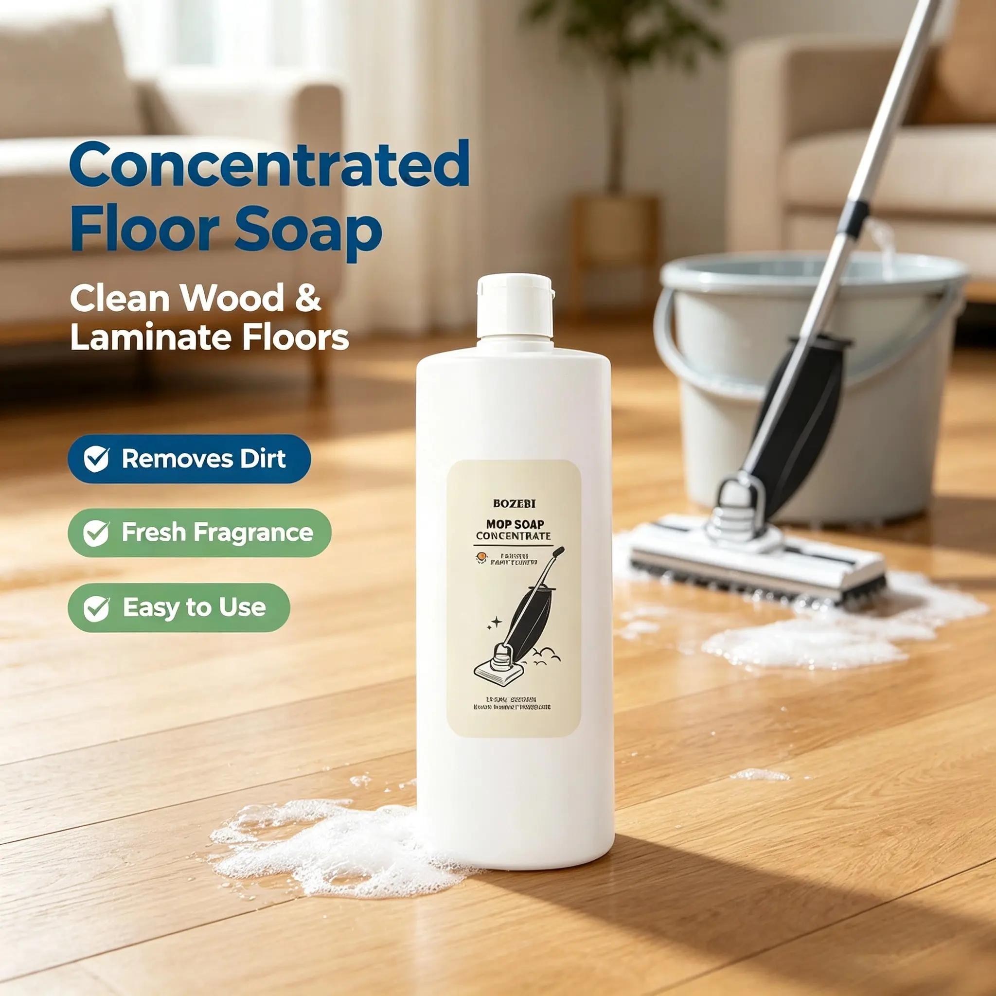 Floor cleaning solution, 12.32fl.oz, 5-fold concentrated floor cleaner, fragrance grade, pet friendly, deodorizing and suitable for various surfaces, leaving no water marks