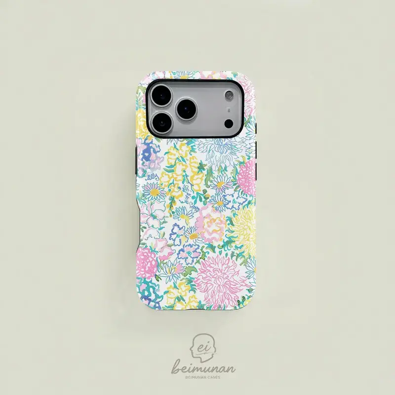 White watercolor-style hand-painted floral and daisy design phone case, sturdy and durable 2-in-1 protective case, MagSafe compatible, suitable for iPhone 17/16/15/14/13/12/11 Pro Max/Plus/Pro, simple and stylish phone case, perfect for holiday gifts