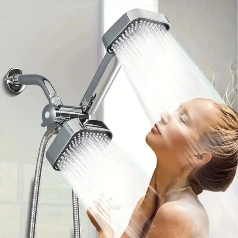 Home Pressure Shower Head, Square High Flow Wall-Mounted Rain Mode, Includes Handheld Nozzle, Dual Showerhead Combo, Bath Shower Set for Bathroom, Bathroom Shower Equipment