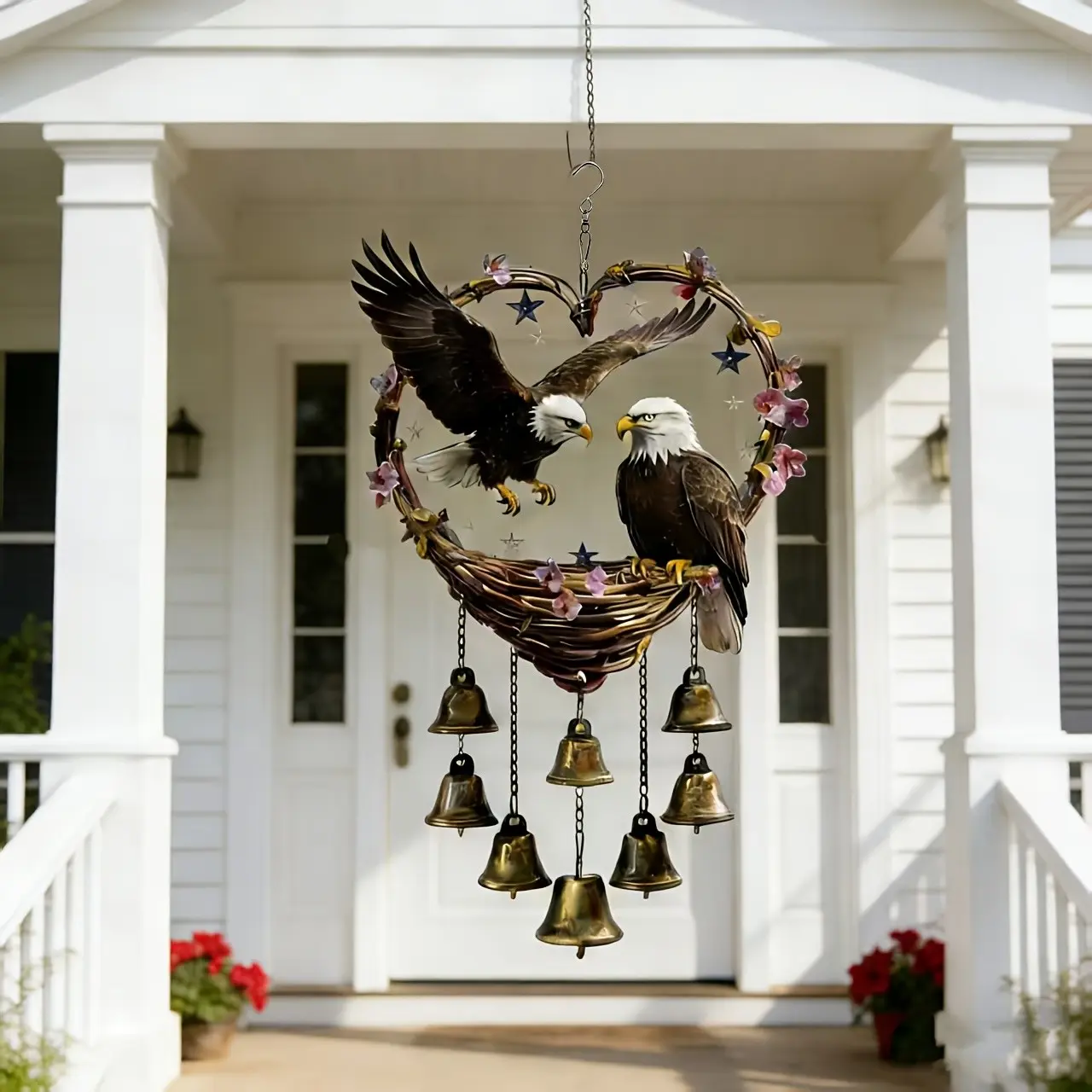 Large Eagle Pattern Wind Chime Set, Wind Chime Sound, Metal Garden Decor, Handmade, Handmade Craftsmanship, Durable Iron Hanging Ornament, Outdoor Indoor Art Decoration, Versatile Decor