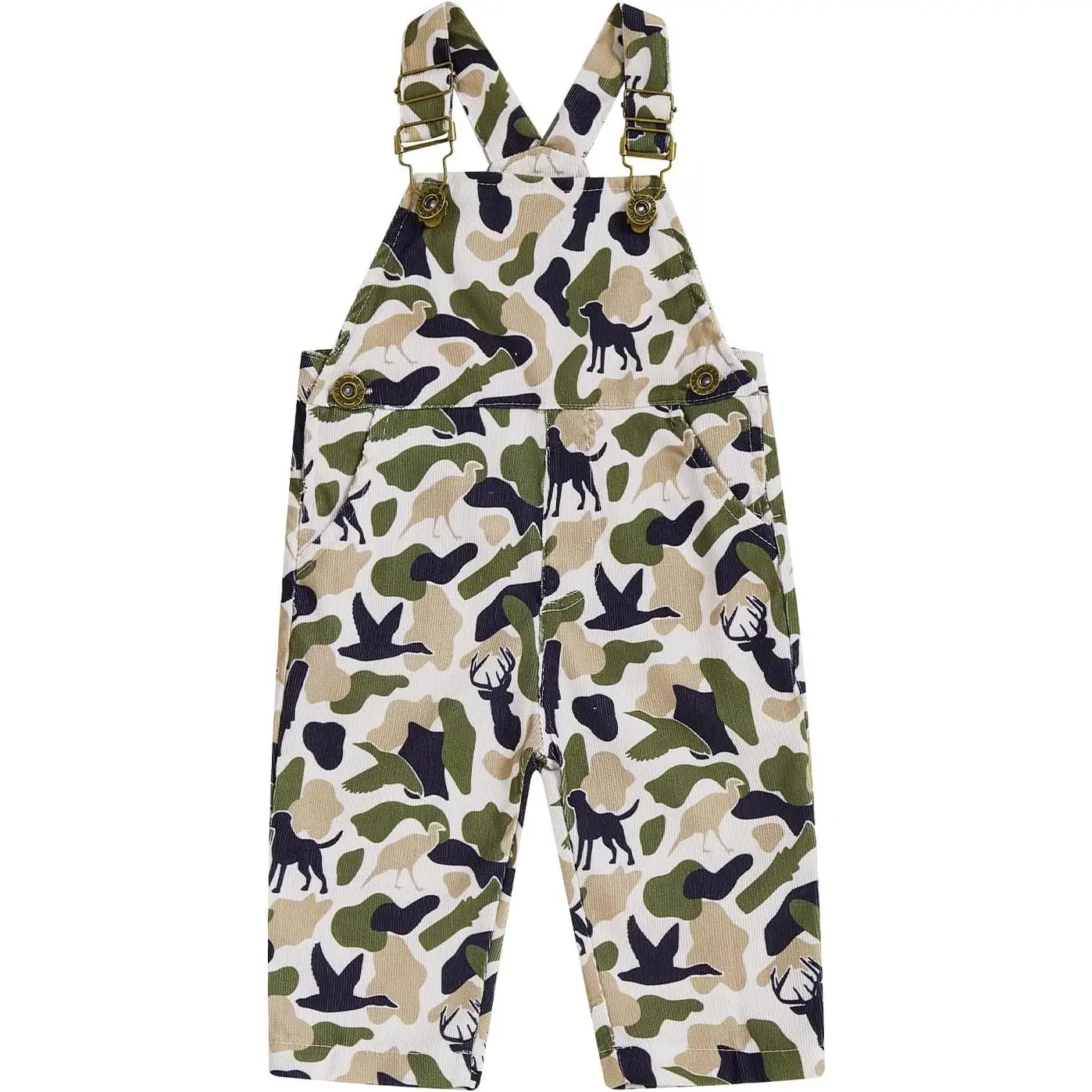 Baby Boy Corduroy Camo Suspender Pants Bib Overalls - Animals Print, Sporty Little Hunter Outfits for 6-12 Months, 2-3T Fall Winter Newborn Toddler, Hunting Outfits