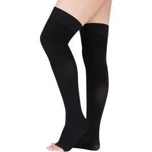 15-20 mmHg Medical Compression Stockings Women and Men Thigh High Dot-Top Open Toe Socks Varicose Vein Swollen legs Travel Flight Pregnant(Black,M),summervibes