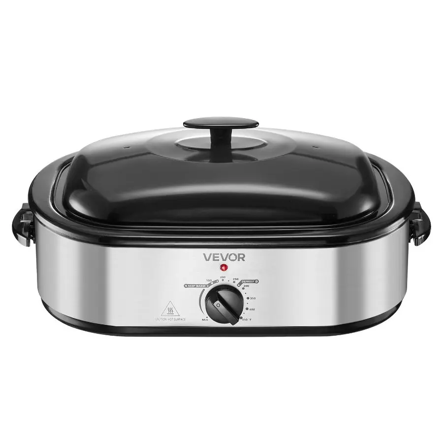 VEVOR Roaster Oven, 14QT Fast-Cooking Turkey Roaster, 150-450 Adjustable Temperature Electric Roasting Pan with Self-Basting Lid, Roasting Lift-Out Rack, Defrost Warm Function, Fits 18lb Turkey