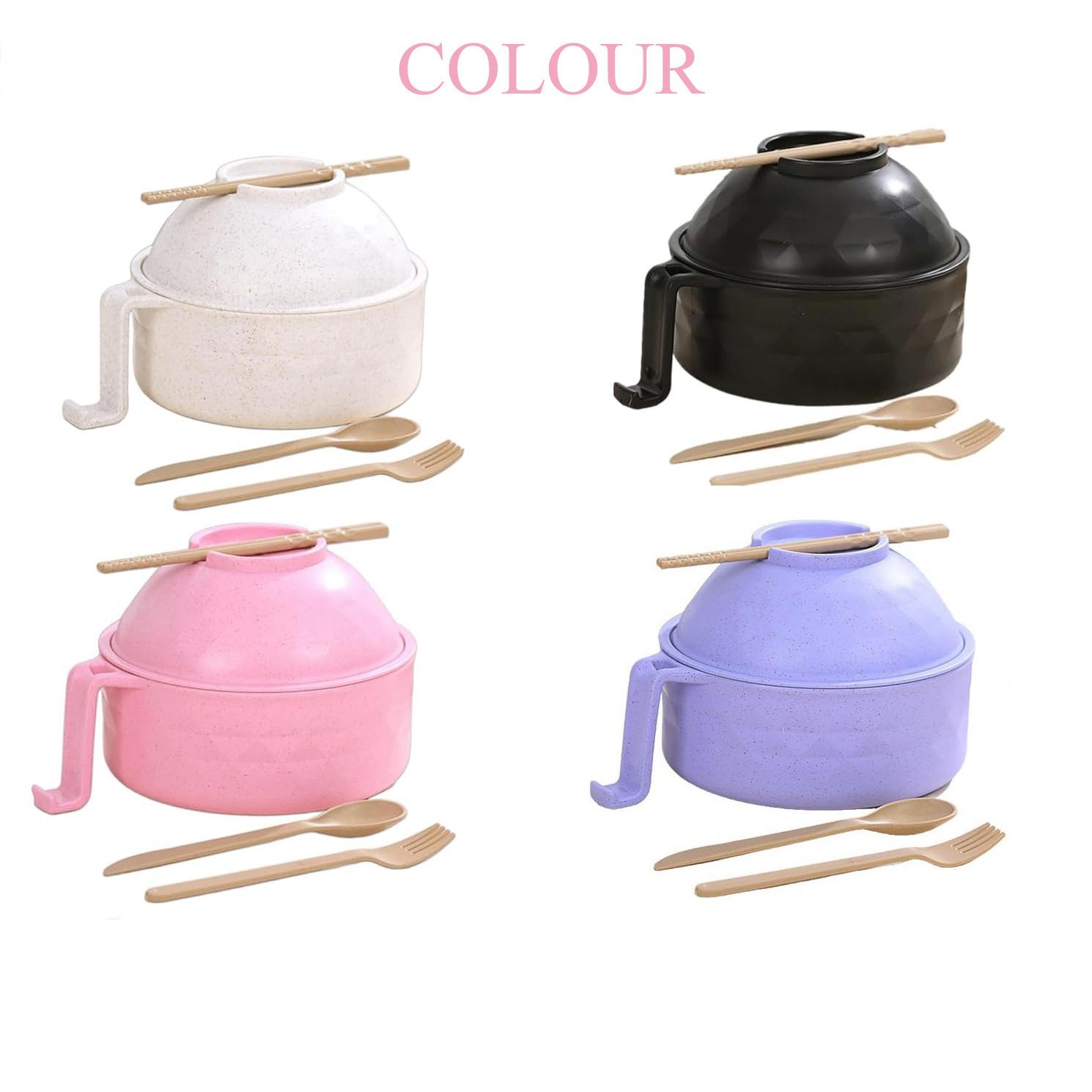 Ramen Bowl Set, 2 Sets Including Bowl & Lid & Spoon & Chopsticks & Fork, Portable Tableware Set, Dinnerware Set for Home Office Dormitory, Tableware Kit, Dinnerware Service Set, Ramen Noodle Tableware