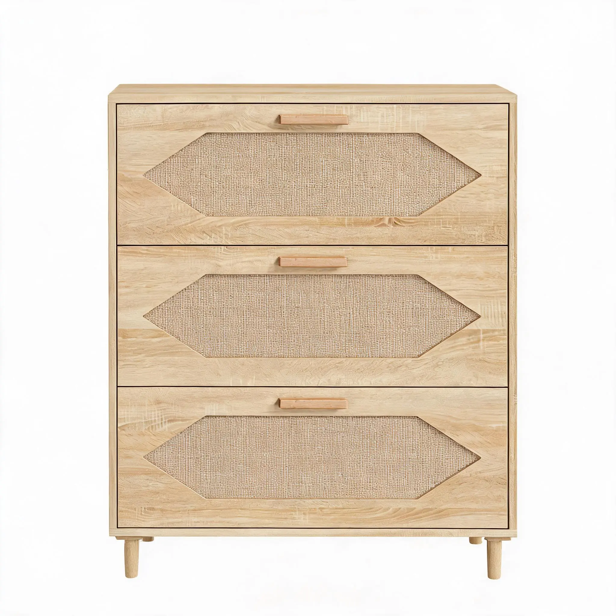 Artistic Style 3-Drawer Rattan Sideboard Cabinet – Modern Rustic Oak Storage for Dining Room, Bedroom, or Hallway – Ample Space