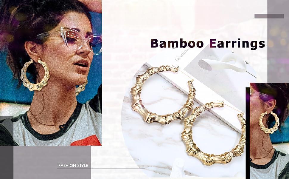 DB-  6 Pairs Bamboo Earrings Set Hollow Casting Hip-Hop Large Bamboo Earring For Women Oversize Hoop Earrings Set Fashion Jewelry-DB