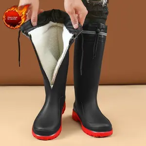 Men'sNon-SlipWaterproofHighTubeBootswithCottonLining,BeachBoots,RainBoots,WarmFishingBoots,ConstructionSiteWaterShoes,RubberShoesF3313-2(Sheets)