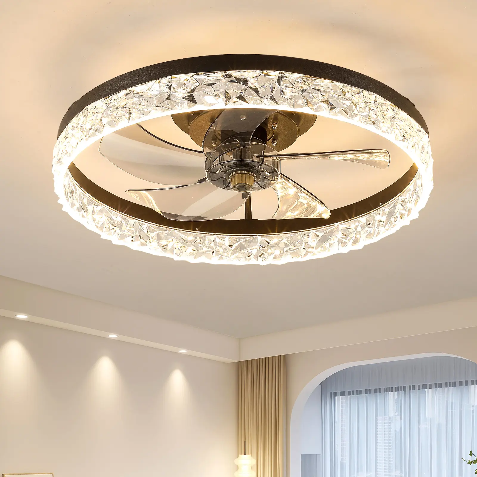 ARCH 20" Modern Ceiling Fan with Light and Remote Dimmable Low Profile Flush Mount LED Ceiling Fan 6 Speeds 3 Color Change Black Iron for Bedroom Living Room Kitchen Dining Room Office Low Ceilings, Black Color Options, Iron Material