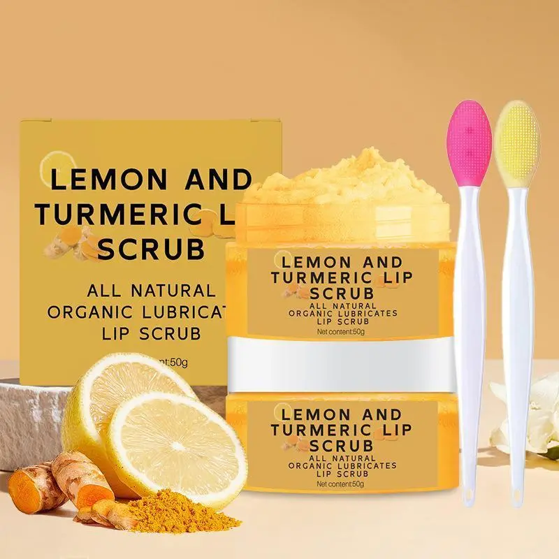 Lip Scrub Set with Turmeric Lip Exfoliator Paste and Lip Brush, Brightening Lip Care Kit, 1 Piece, Non-Flammable Aerosol Safe