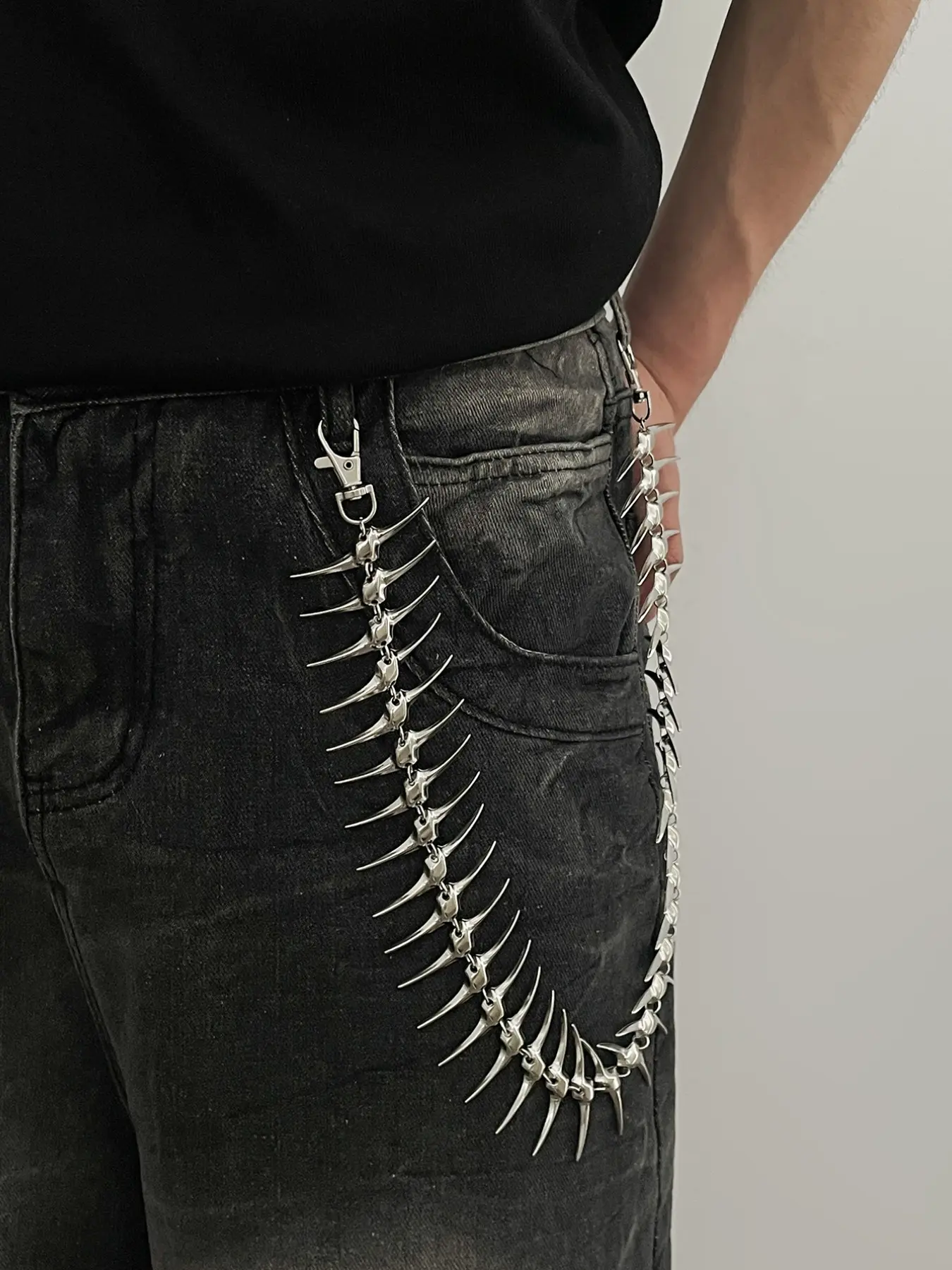 Unique Industrial Style Thorny Spike Dual Buckle Waist Chain, Men's Street Rock Fashion, All Seasons, Patchwork Design, Cadmium Free, Punk Style Belt