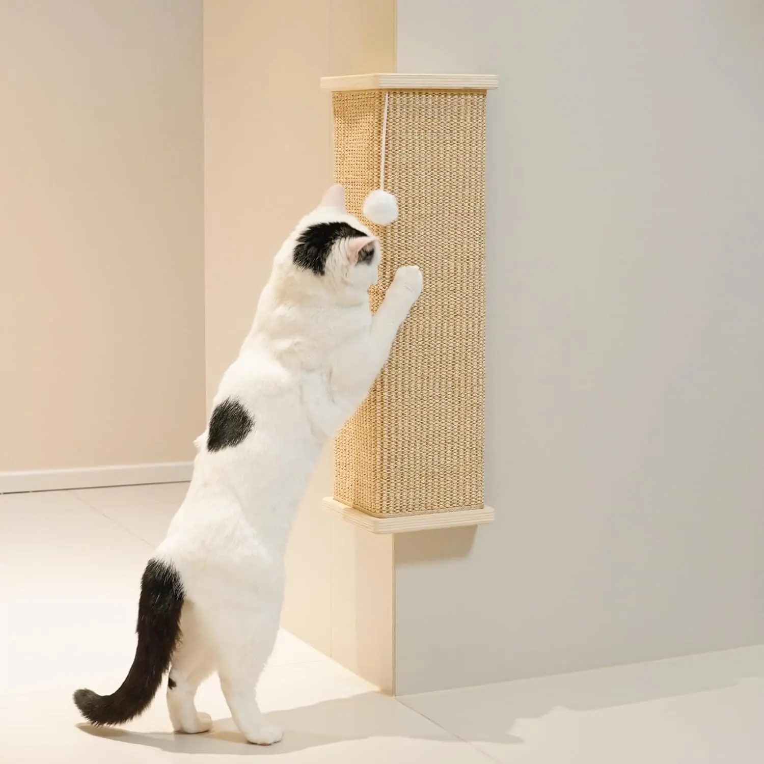 Sisal Corner Cat Scratcher, 22" Large Cat Wall Scratcher, Scratching Post for Indoor Cats, Wall Mounted Sisal Scratch Pad with Toy Ball