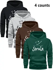 Men's Hooded Sweatshirt Set, Casual Fashion Pullover, Long Sleeve, Unisex, Polyester Knit, Kangaroo Pocket, Soft Lining, Fall Winter Essential
