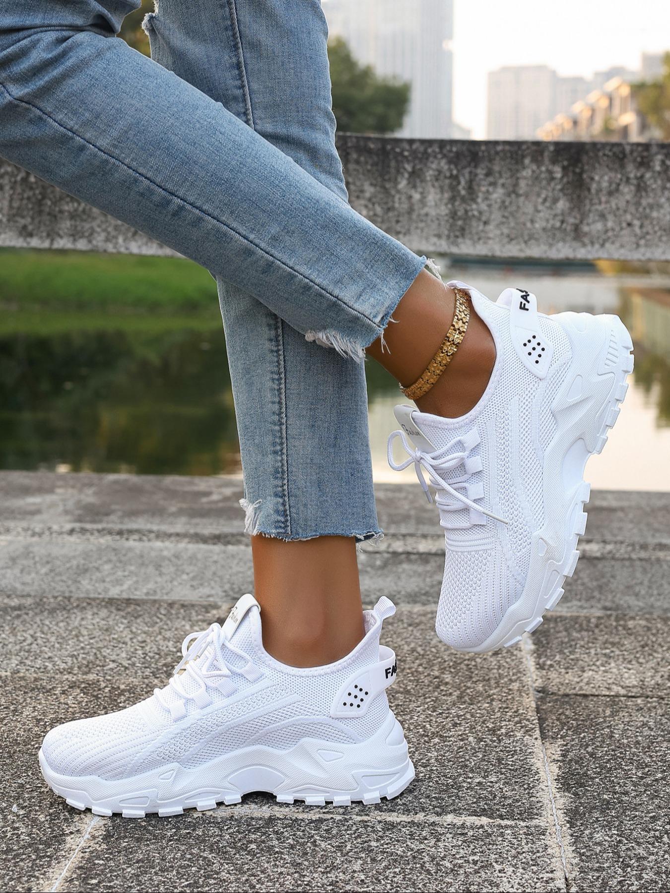 Women’s FA Chunky Sole Knit Sneakers – Lightweight & Slip-Resistant, Ultra Comfortable for Walking & Travel, Trendy White Athletic Shoes for Teens, Students & Young Adults – Perfect for School, Shopping & Casual Outings