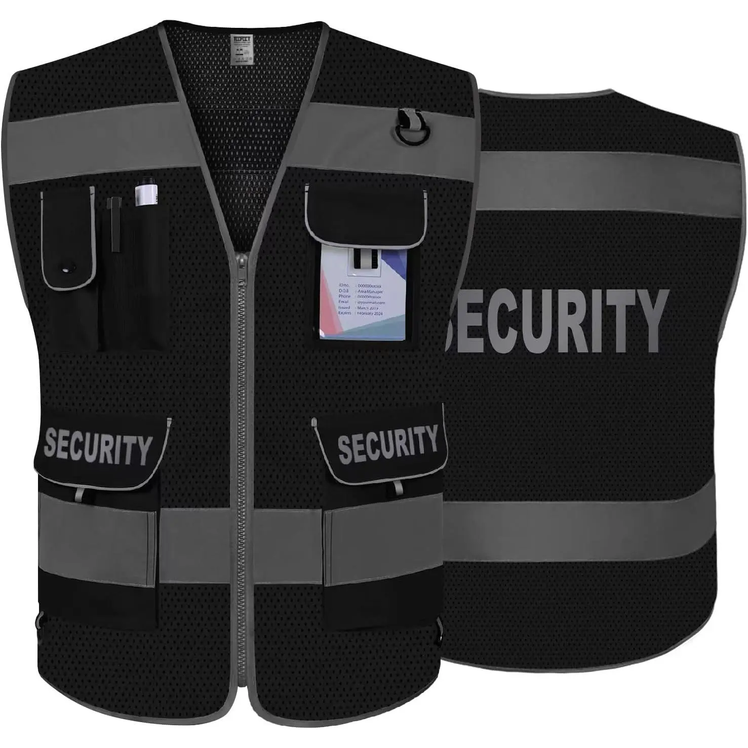 Mesh Security Vest for Men Women 9 Pockets High Visibility Reflective Vest, Durable Hi Vis Construction Vest with Reinforced Sewing, Meets ANSI/ISEA, (G100S-Black, XL)