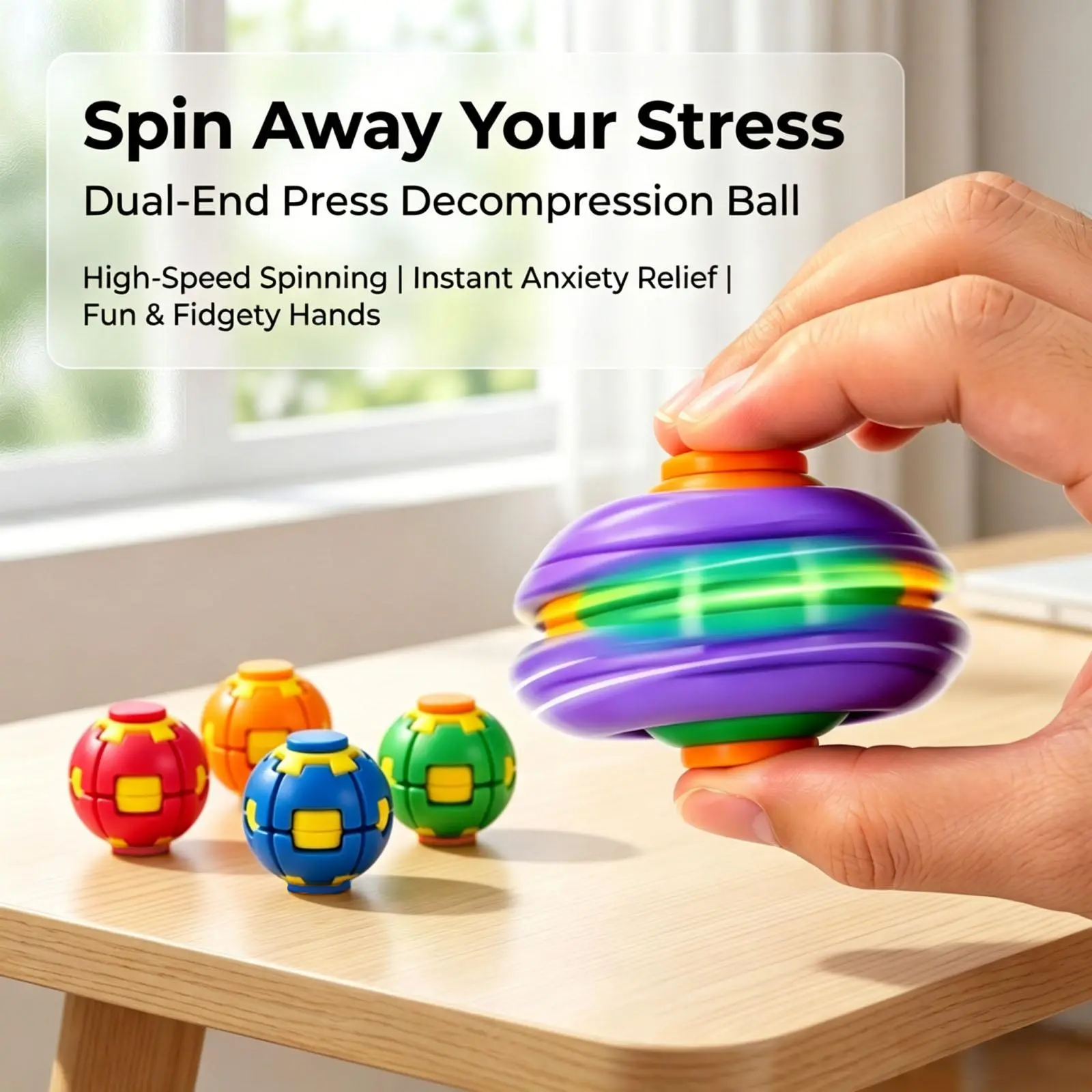 Viral Press Spin Fidget Toy - 2026 Trending Sensory Spinning Ball for Stress & Anxiety Relief, Safe Fidget Spinner Gift for Kids & Adults