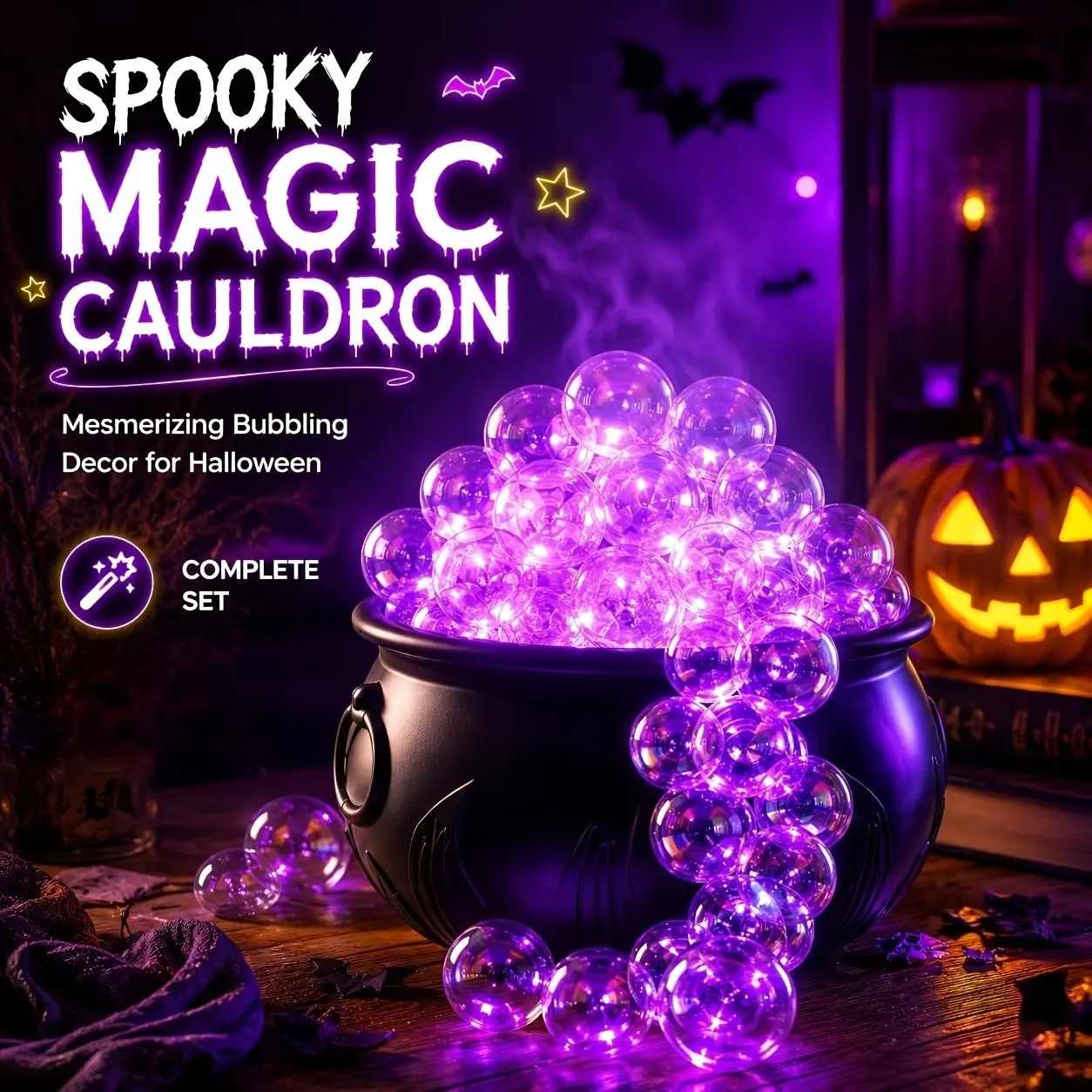 Halloween Witch Pot Indoor Decoration DIY Bubble Cauldron Set, Plastic Bowl Magic Spell Party Decor, Retro Horror Decor for Home Kitchen Room Table