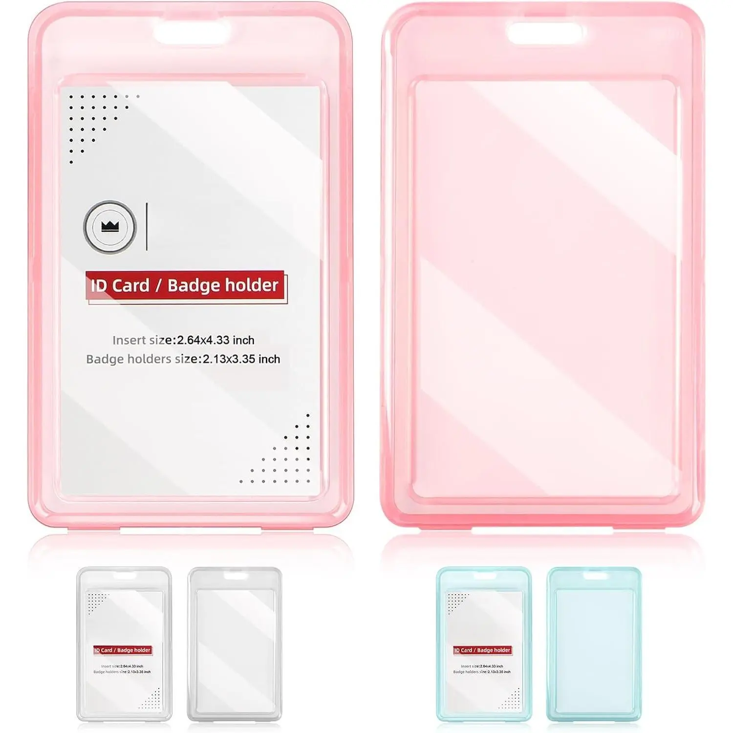 2 Pack Vertical Clear Badge Holder with Double-Sided Windows Key Card Work Badge Sleeve for Office School Factory Teacher Student ()