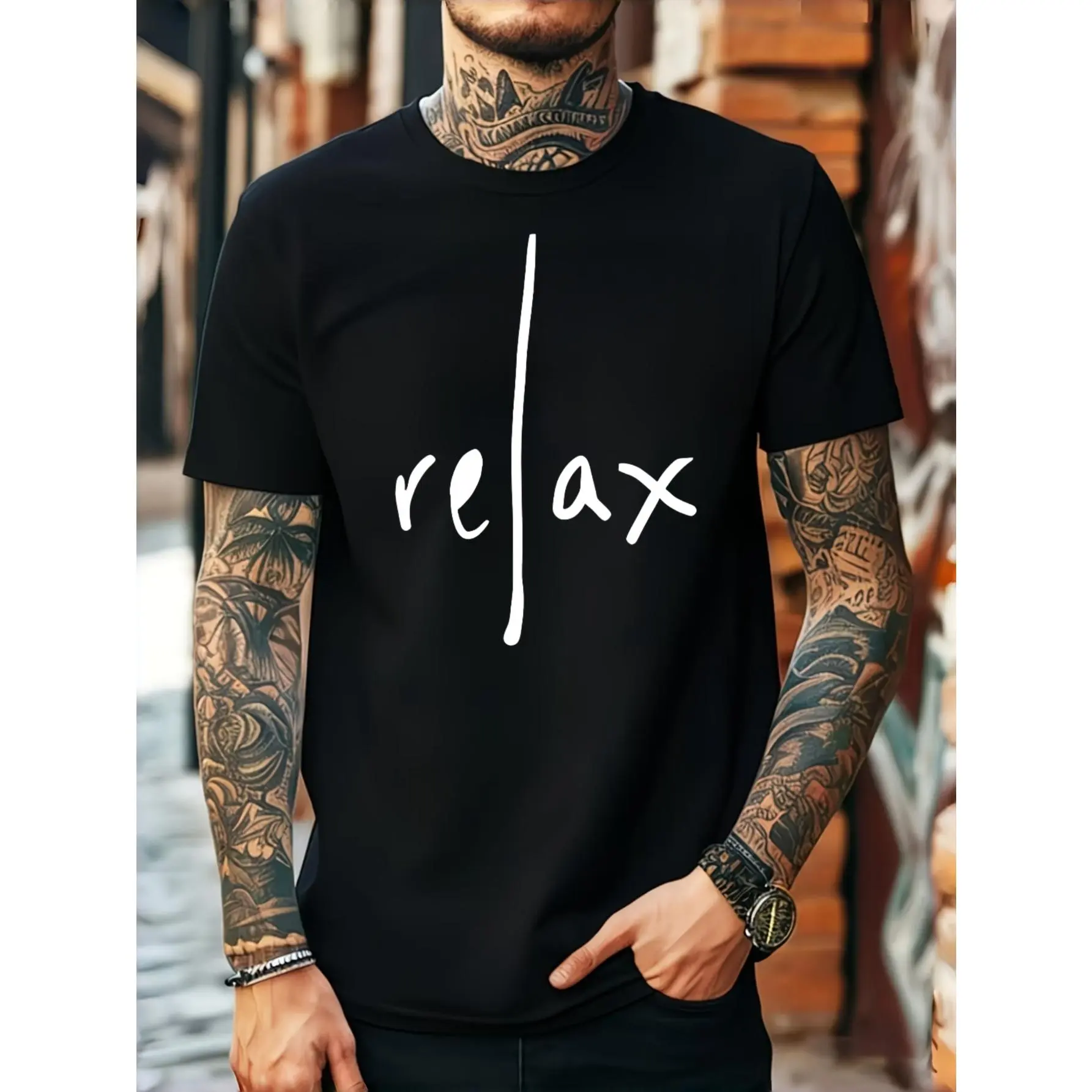 Casual Streetwear Style, Men's T-Shirt, Relax Typography Print, Summer Daily Wear, Gift For Boyfriend Or Husband