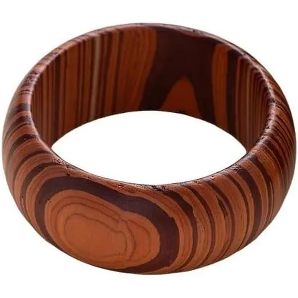 Unisex Synthetic Wood Chunky Width Bangle Bracelet - Retro Charm, Smooth Surface, Ethnic Boho Stylish Wristband for Costume Jewelry & Fashion Accessories