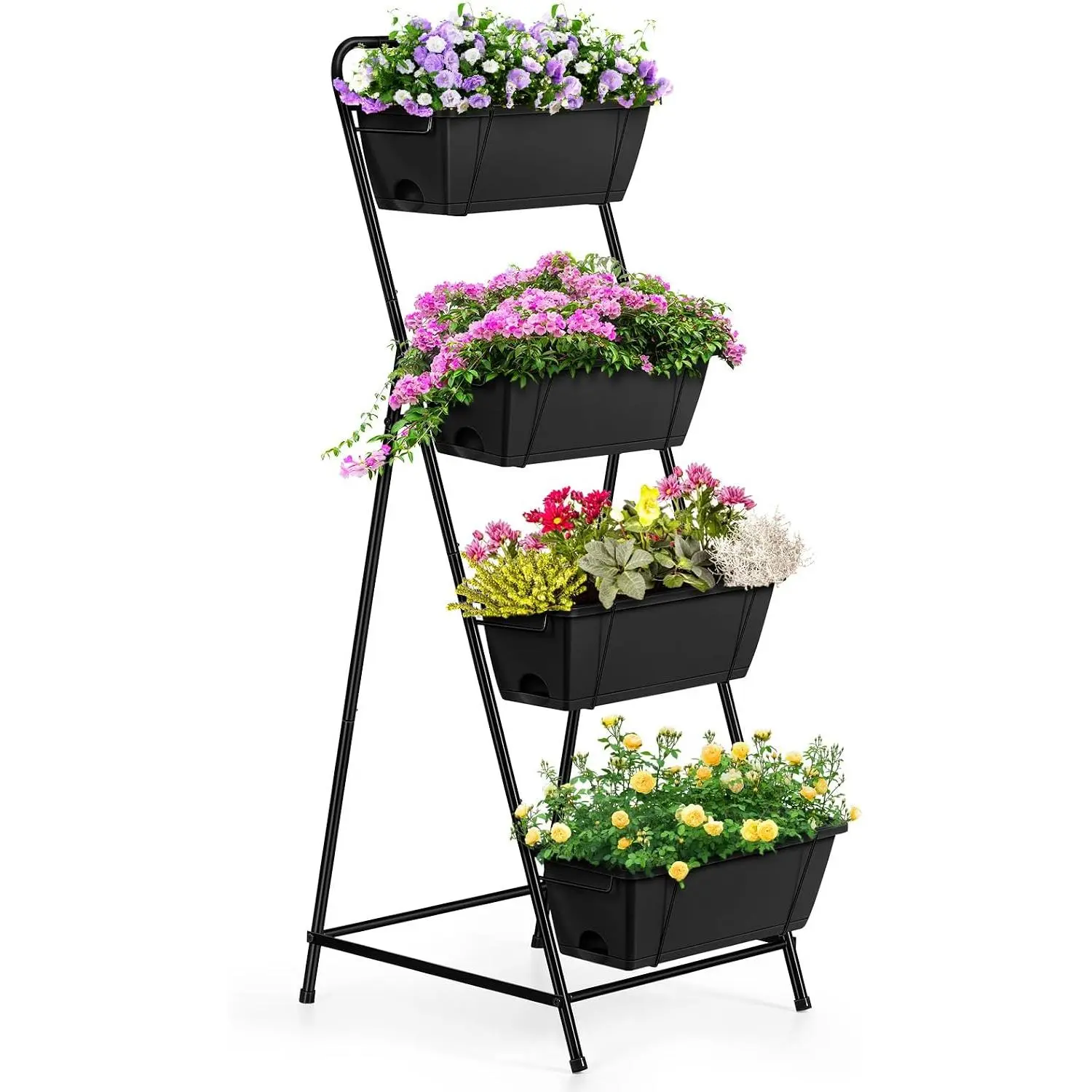 Vertical Garden Planter 4 Tier Planters for Outdoor  Vertical Raised Garden Bed with Drainage Holes  Garden Planter Outdoor Indoor Patio Yard Balcony (Black)