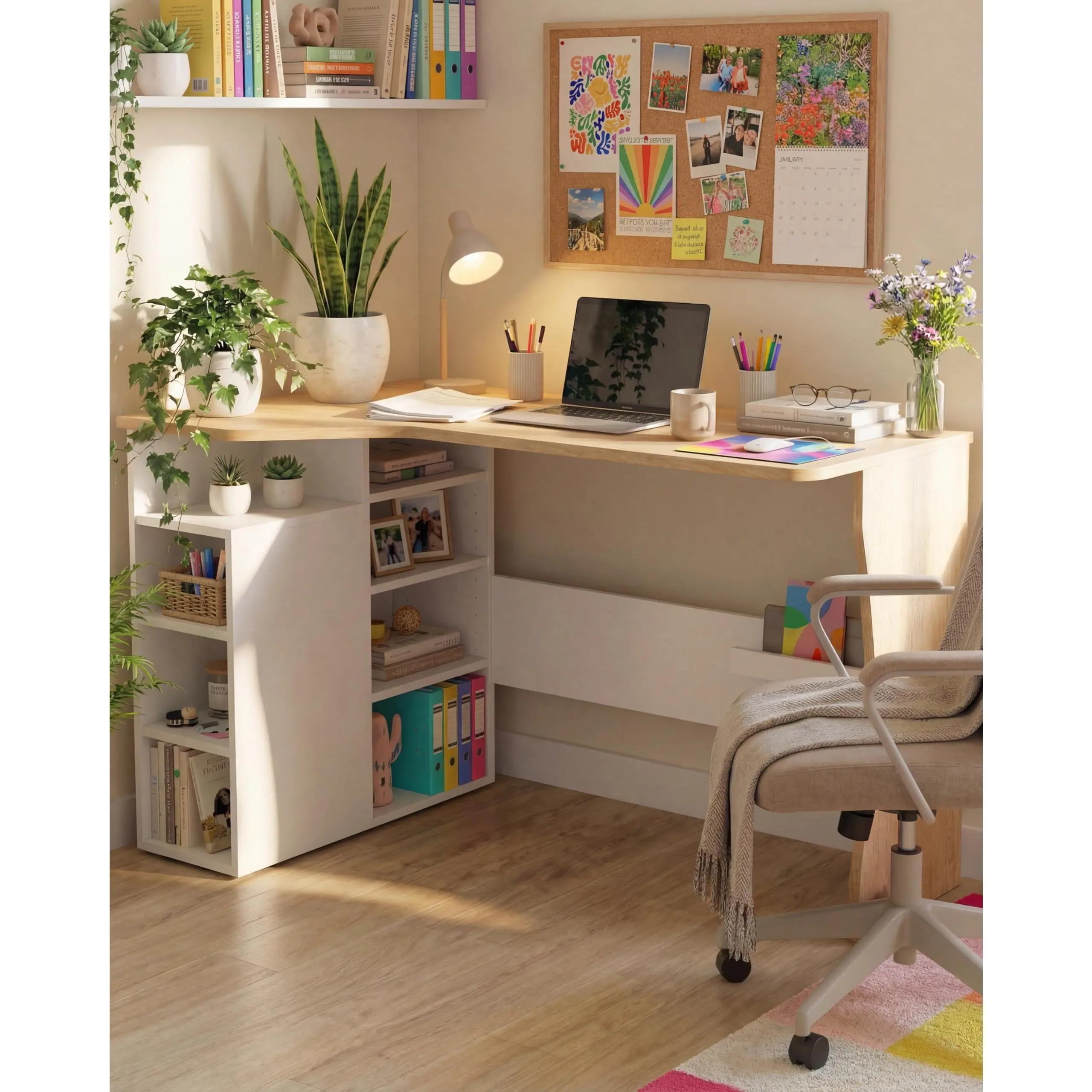 L Shaped Desk with Storage Shelves, Small Corner Desk for Small Spaces, Reversible Table with 3 Tier Shelves, Home Office, Wood Computer Desk for Home Office, Study, Writing, Gaming, Bedroom