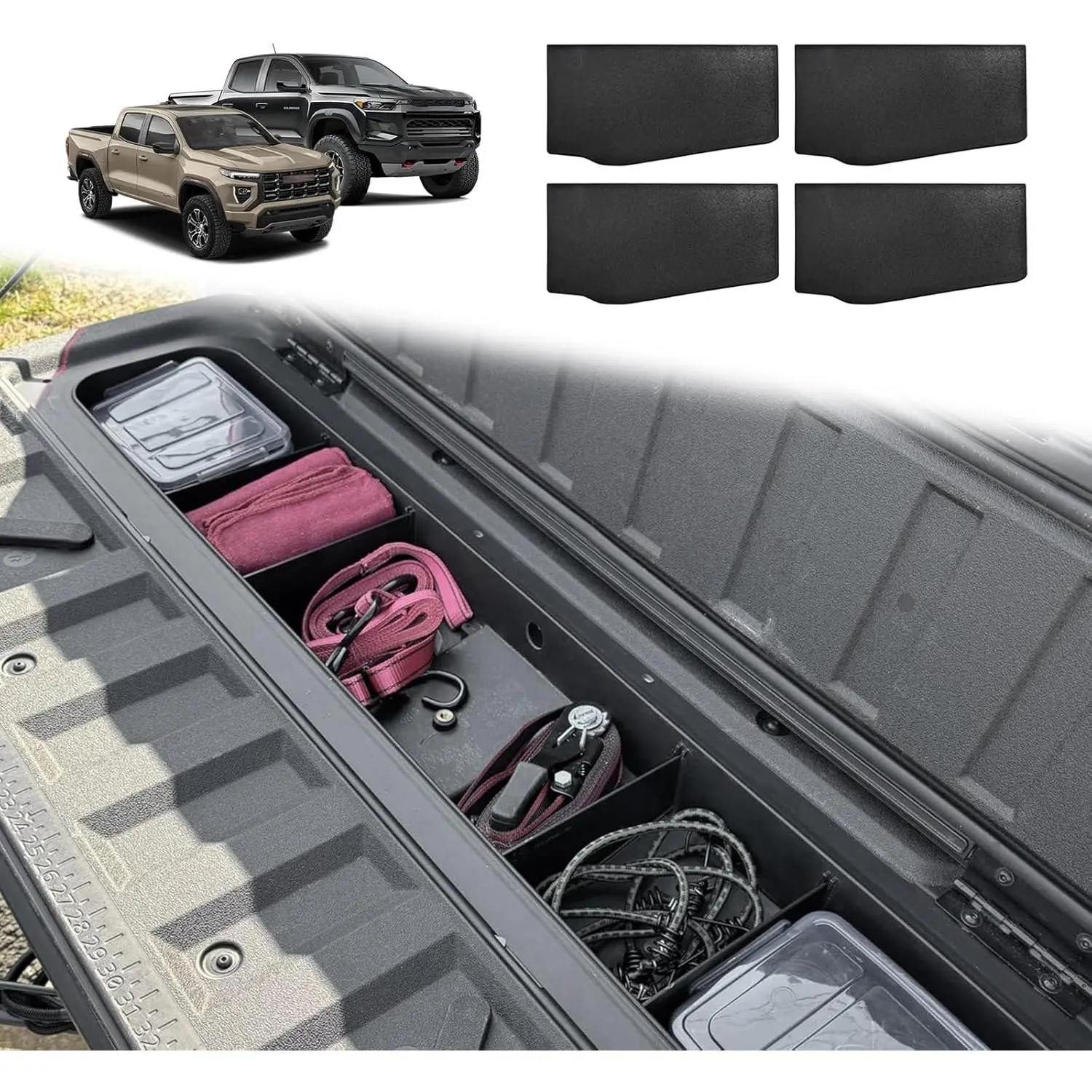 for 2023-2026 Colorado & Canyon Tailgate Organizer Storage Divider 4PCS Black ABS Material Compatible with Chevy Colorado/GMC Canyon StowFlex Tailgate Accessories 2023 2024 2025 2026