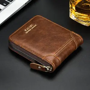 Retro PU Leather Men Wallet, Zipper Card Coin Holder Short Purse