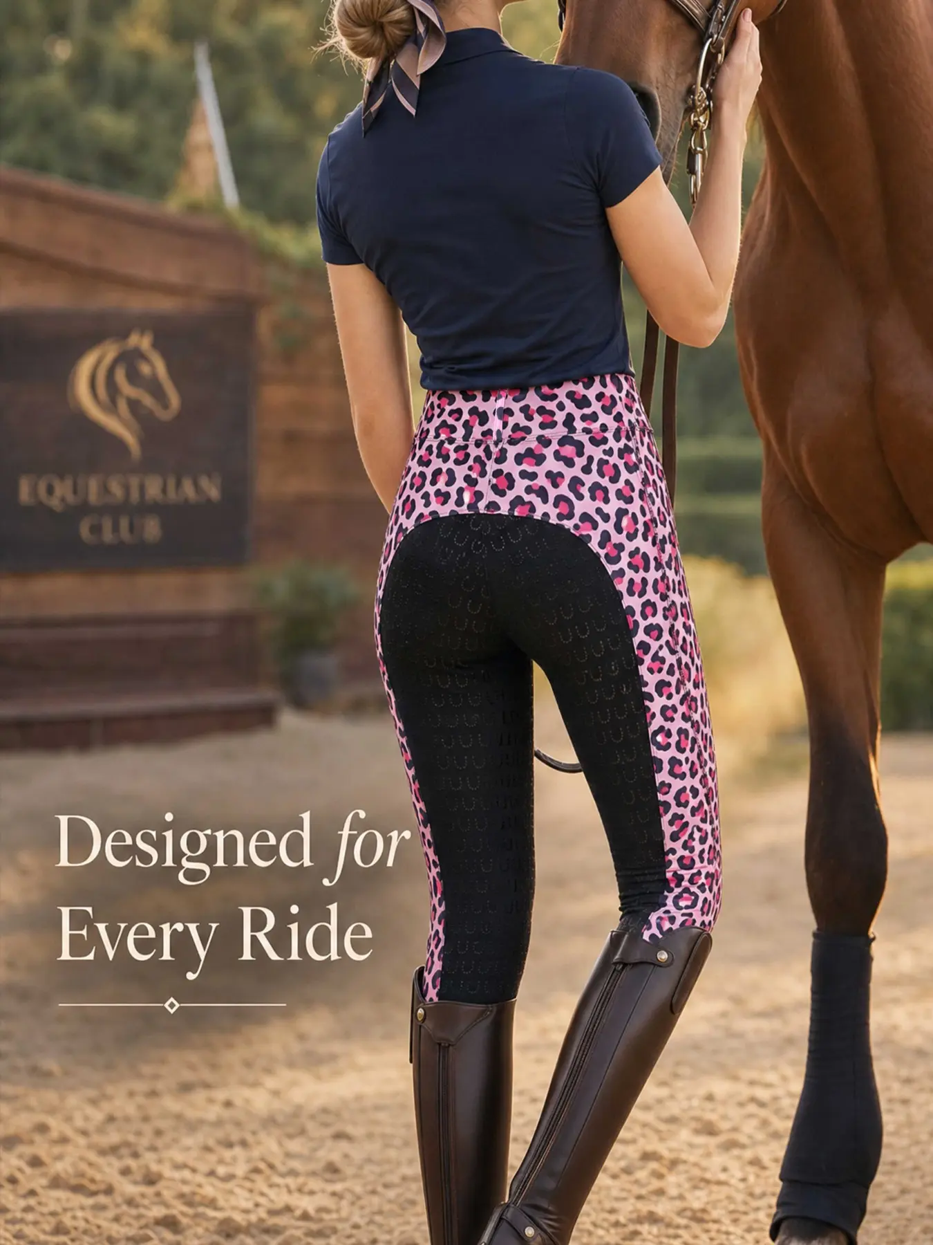 Women's High-Waisted Leopard Print Riding Pants, Turnout Pants, Silicone Anti-Slip, Elastic Waist, Fashionable, Ideal for Equestrian Training Activities