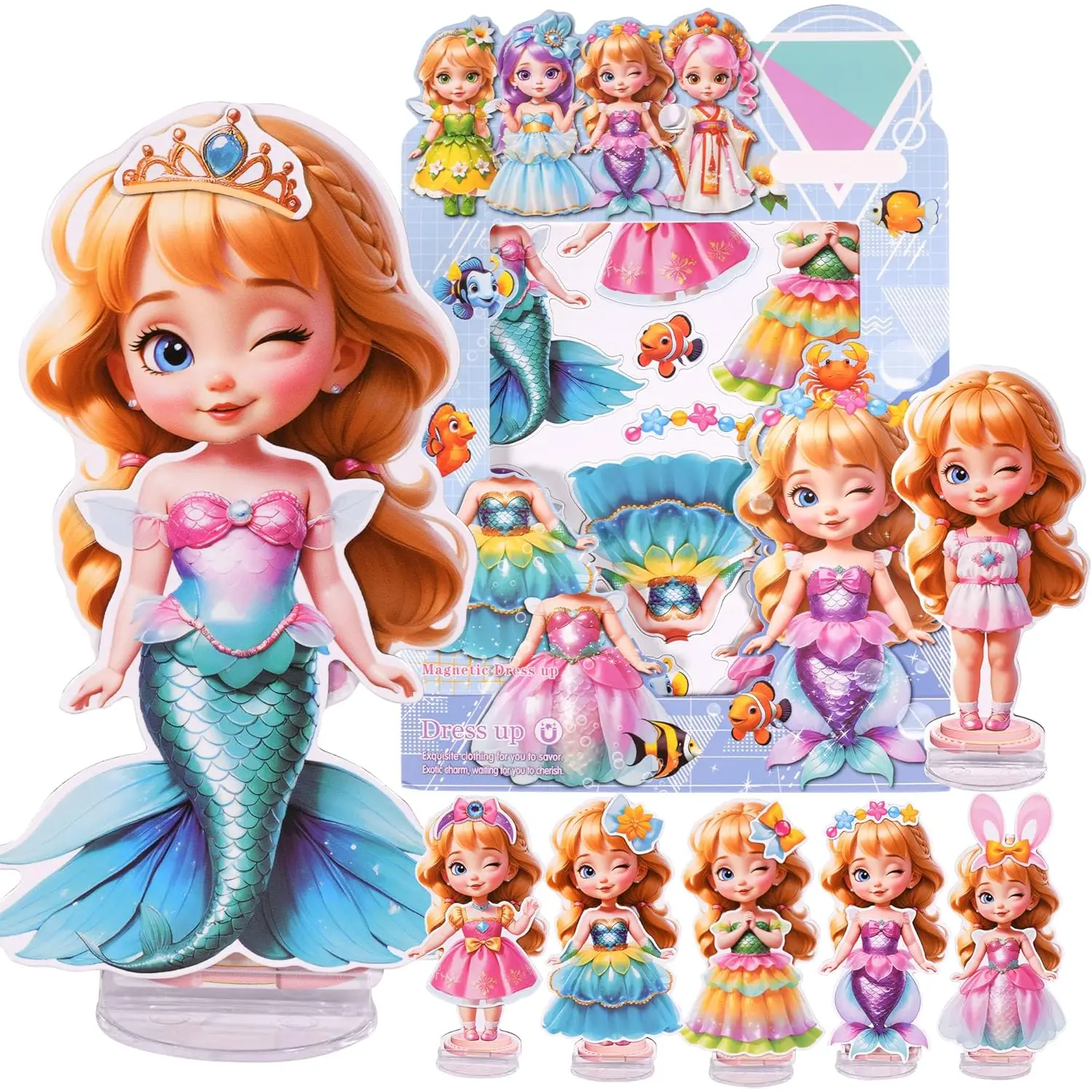 High-Quality Magnetic Mermaid Princess Paper Dolls for 3-4 Years Olds, 4.3in No-Battery Quiet Sensory Travel Toys, DIY Fine Motor Skill Development Set, Party Favors Birthday Gifts for Kids Ages 3-10, Vibrant