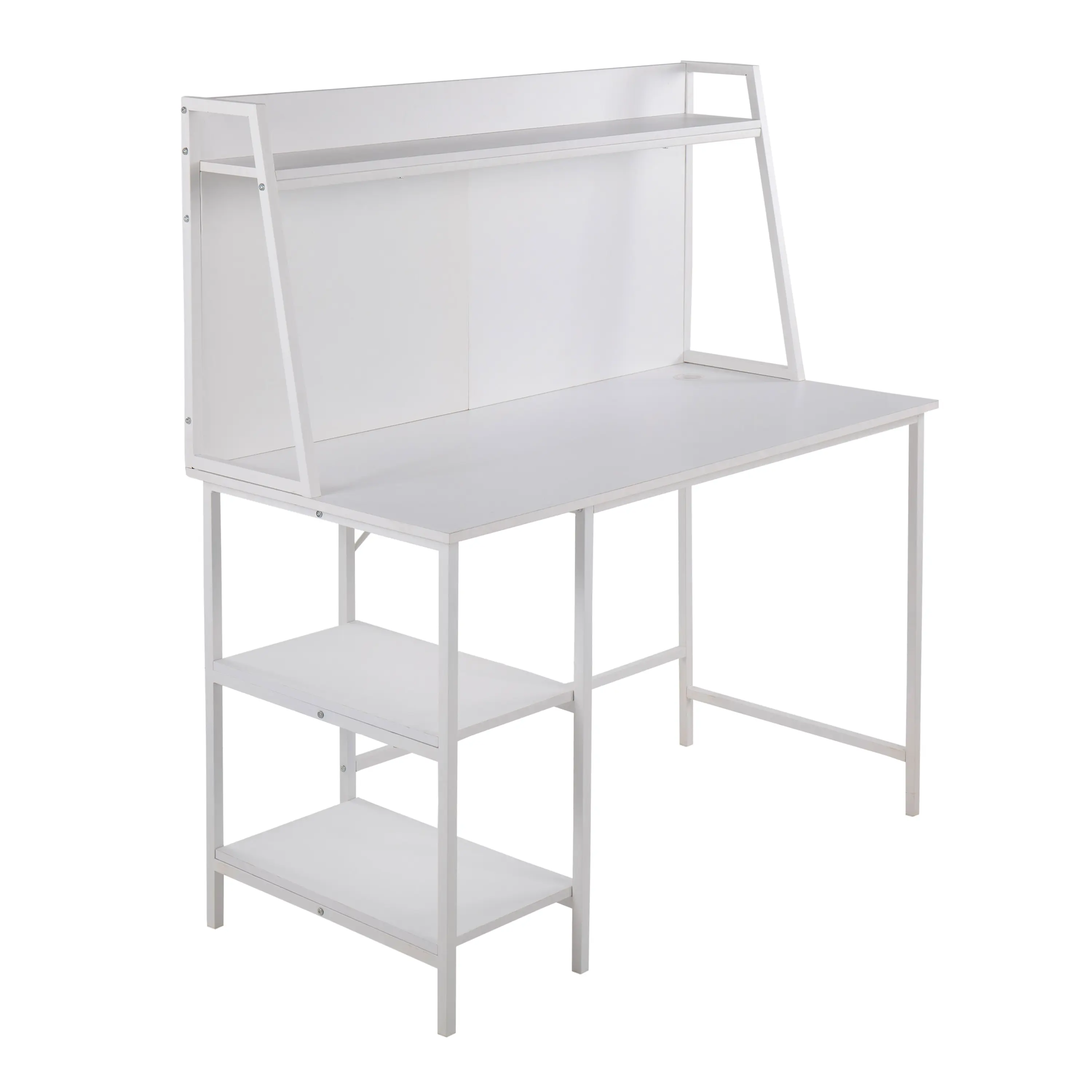 Nokaa Contemporary Shelf Desk with Wood Top and Metal Frame, White Bookcase Desk for Home Office Living Room Study, Storage Organizer with Multiple Shelves, Easy Assembly, Space-Saving Furniture